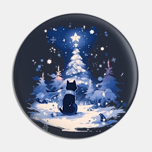 Black Cat Christmas Magic Pin