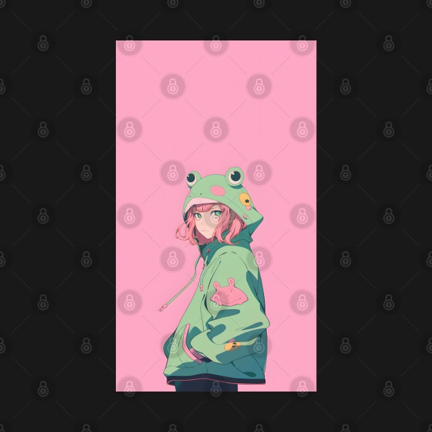 Pink And Green Frog Shonen Anime Girl by ribbitpng