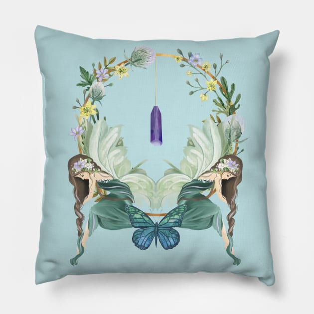 Golden Fairy Circle With Flowers And Crystals Pillow by LittleBunnySunshine