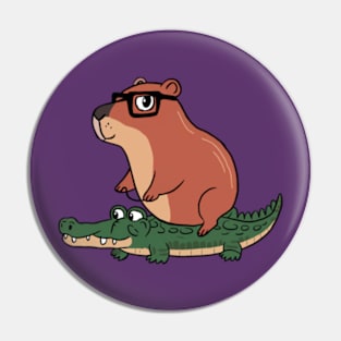 Funny Capybara Riding On a Crocodile Pin