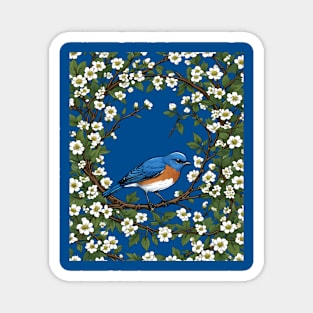 A Missouri Eastern Bluebird Surrounded By Hawthorn Blossom Magnet