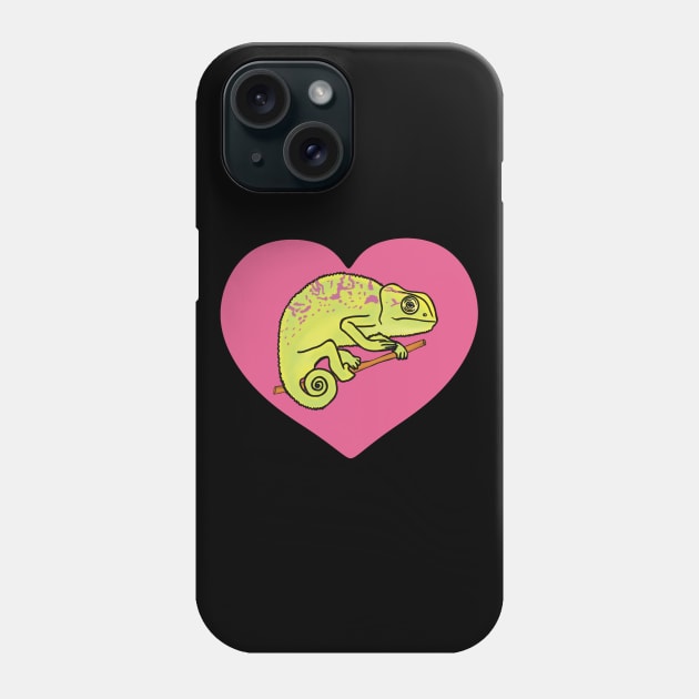 Pink Heart Colorful Chameleon for Chameleon Lovers Phone Case by Mochi Merch
