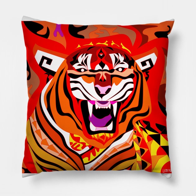 lunar new year, the bengal tiger animal in china festival ecopop Pillow by jorge_lebeau