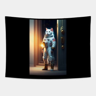 Funny cute cat in space graphic design artwork Tapestry