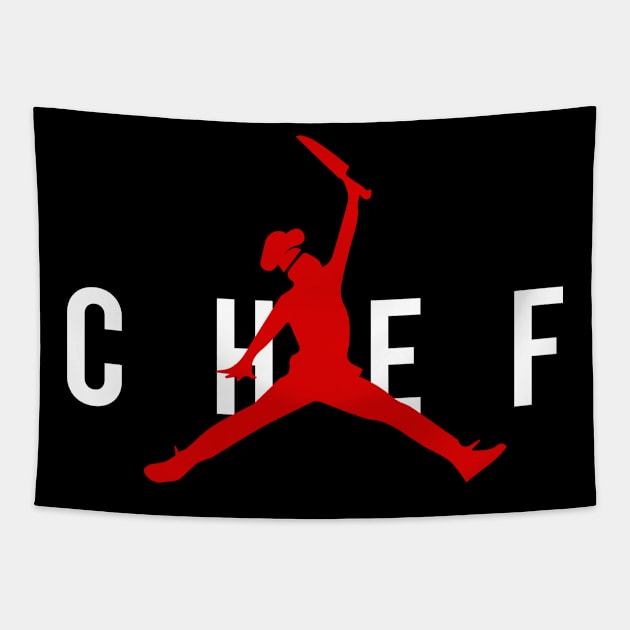 Funny Restaurant Chef Jumping Chef Knife Tapestry by swissles