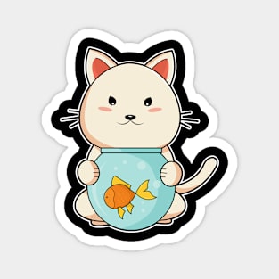 Cat & Fish in Glass Magnet