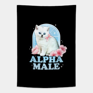 Alpha Male Funny Cat Kitten y2k 2000s Aesthetic Harajuku Tapestry