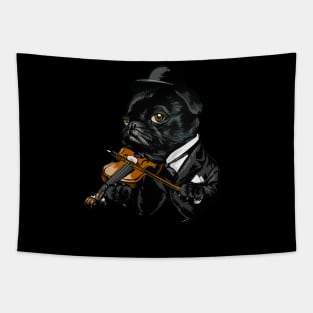 Classic black of dog play with guitar T-shirt Tapestry