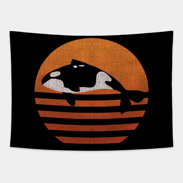Vintage Killer Whale T-shirt - Distressed Retro Sunset Gift Tapestry by Ilyashop