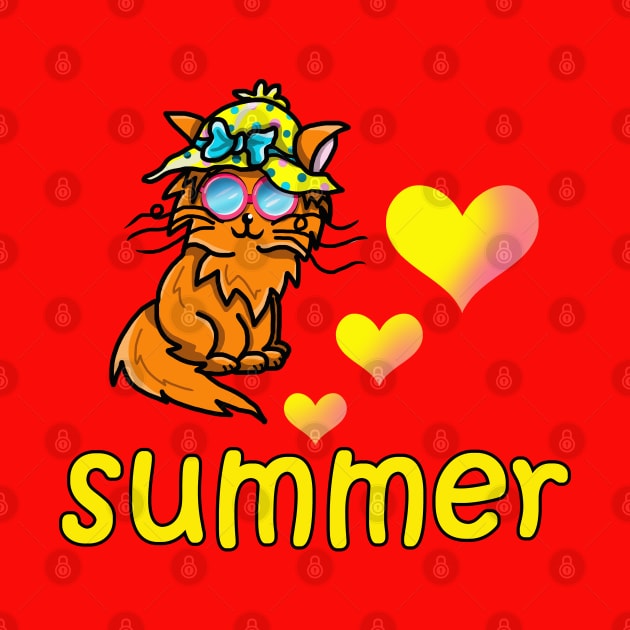 Cartoon cat in a summer hat and sunglasses by cuisinecat