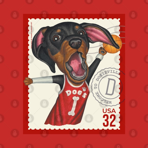 Funny cute dachshund doxie with basketball by Danny Gordon Art