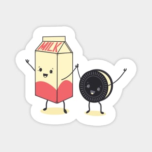 Milk and Cookies Cute Cartoon Characters are best friends, kawaii graphic, cookies n' milk Magnet