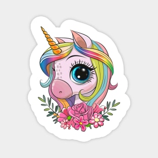 Cute Unicorn with flowers Magnet