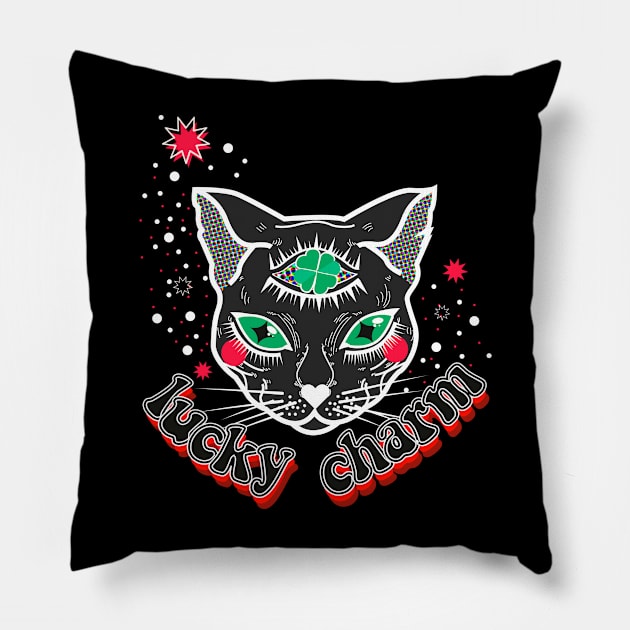 Lucky Charm Black Cat Pillow by rachelaranha