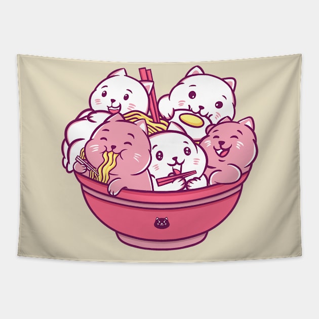 Ramen cat Tapestry by Illustrasikuu