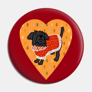 Cute Dog in Red Winter Sweater Love Heart Valentines Day Pin