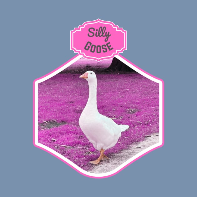 Silly goose on the pink grass by happygreen