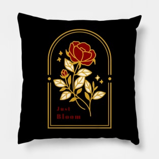 Vintage Flower with Quote "Just Bloom" Pillow