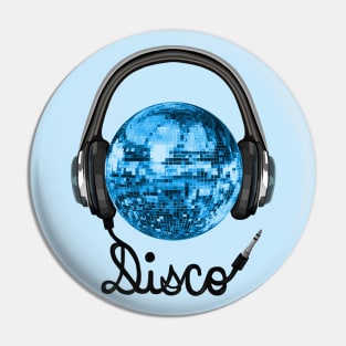 Blue Disco Ball Music Headphones Pin