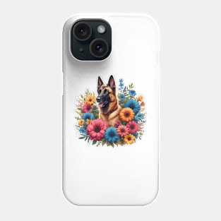 A malinois decorated with beautiful colorful flowers. Phone Case