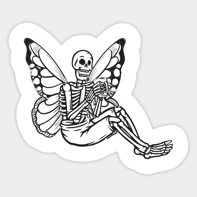 Skeleton Fairy Grunge Aesthetic Gothic Flying butterfly - Skeleton Fairy  Grunge Gothic Butterfly - Sticker | TeePublic