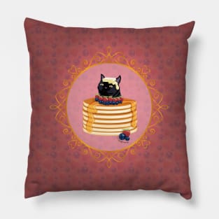 Black Cat Strawberry Pancake Pillow