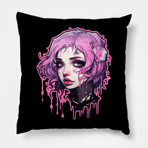 Pink Cyber Goth Girl Bubblegum Pillow by Nightarcade