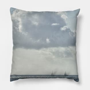 Two Yachts sailing off the Kintyre Coast, Scotland Pillow