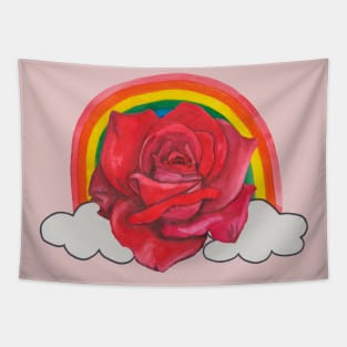 Red rose in rainbow Tapestry