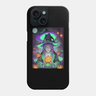 Halloween spooky cute black witch Phone Case