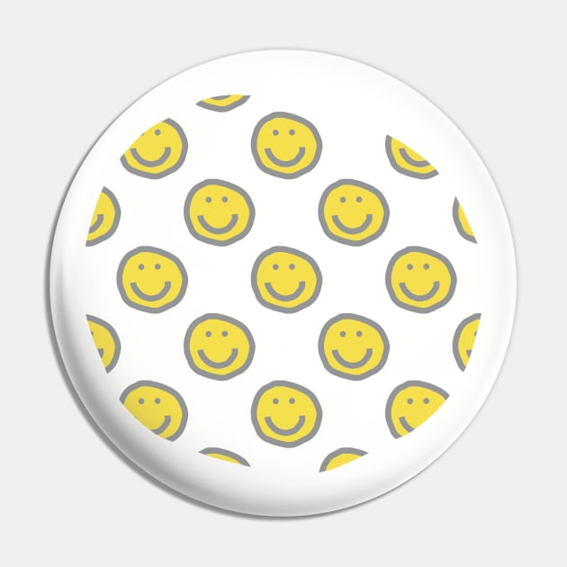 Illuminating Yellow Round Happy Face with Smile Pattern Pin by ellenhenryart