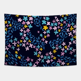 Tiny flowers on black background Tapestry