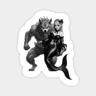 Black and White Mermaid and Werewolf Boyfriend Magnet