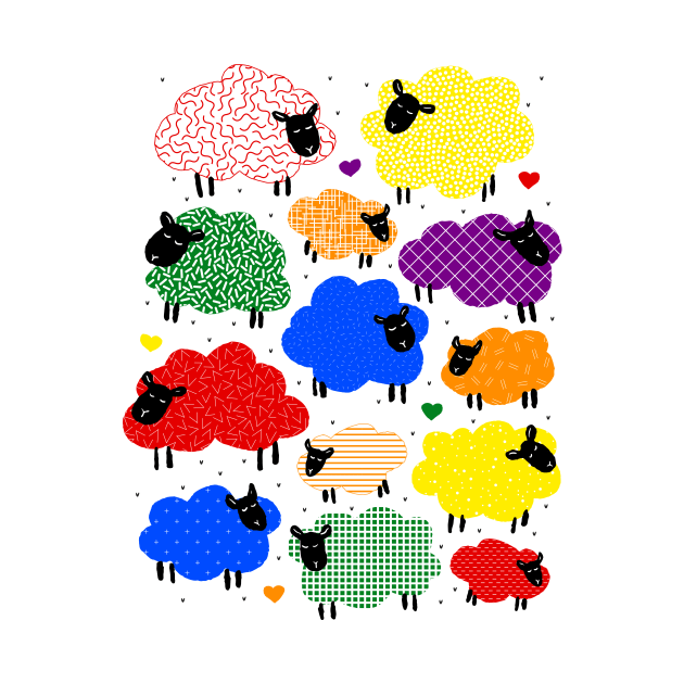 Cute colorful snoozing sheep design by RenattaZare