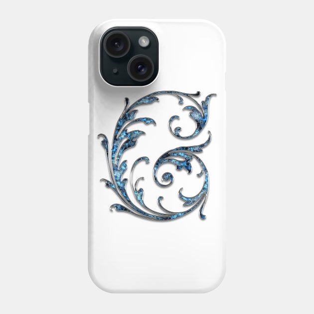 Ornate Blue Silver Letter G Phone Case by skycloudpics