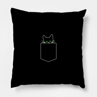 Green Eyed Cat In Pocket | One Line Drawing | One Line Art | Minimal | Minimalist Pillow