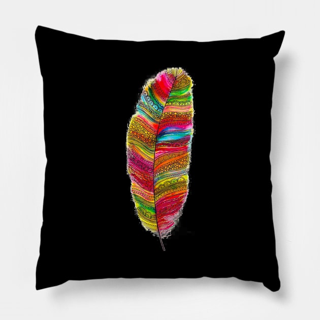 Vintage Colorful Native American Indian Watercolor Art Colorful Feather Gift Pillow by twizzler3b