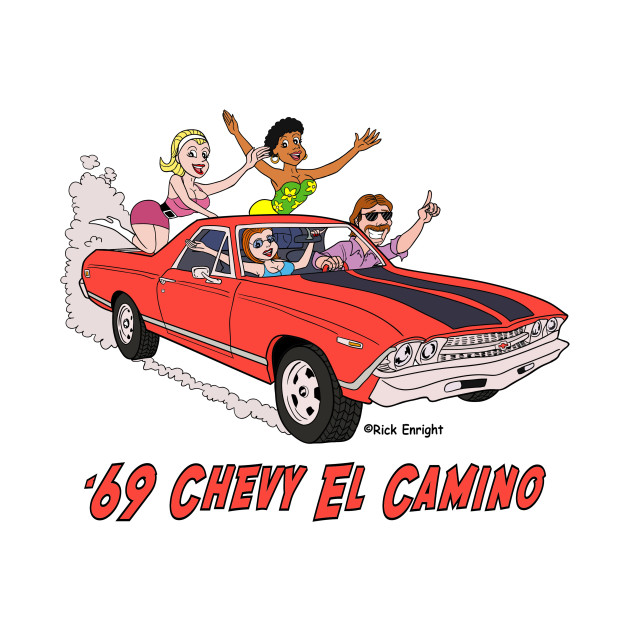 1969 Chevy El Camino Cartoon - Pinup Girls - T-Shirt | TeePublic