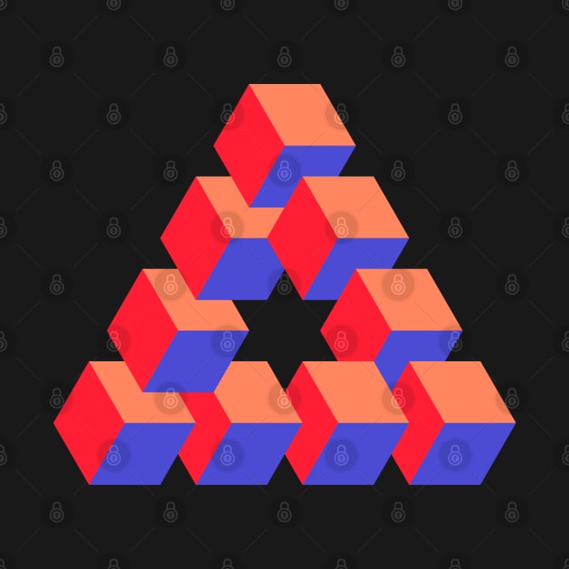 Optical illusion triangle #10 - red, peach & blue by DaveDanchuk