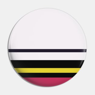 A fashionable medley of Anti-Flash White, Dark, Almost Black, Dark Pink and Sandstorm stripes. Pin