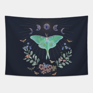 Luna Moon Moth with Flowers Tapestry