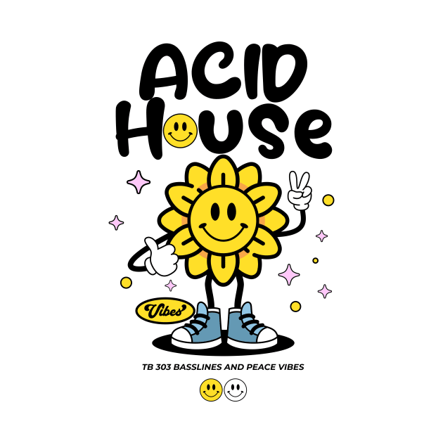 ACID HOUSE  - Peace Vibe Flower (black) by DISCOTHREADZ 