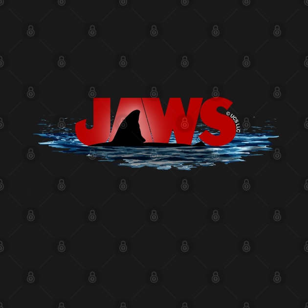 JAWS LOGO with GREAT WHITE SHARK FIN EMERGING FROM THE OCEAN by kooldsignsflix@gmail.com