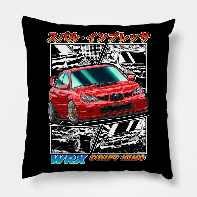 Red Subie Impreza WRX STi Hawk Eye Drifting Pillow by Guyvit