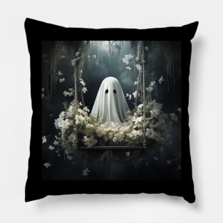 Floral Ghost On The Swing In Forest Halloween Gothic Pillow