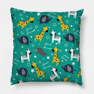 Sweet dreams little one zoo animals cute pattern sea green Pillow