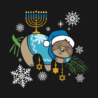 Hanukkah Sloth - Jewish Chanukah Sleeping - Funny Sloth T-Shirt