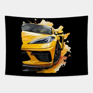 Accelerate Yellow C8 Corvette Graphic Big and Bold on Front and Back of T shirt Supercar Racecar Tapestry