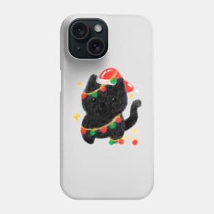 Black cat Santa with Christmas light Phone Case