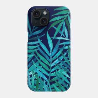 Watercolor Palm Leaves on Navy Phone Case